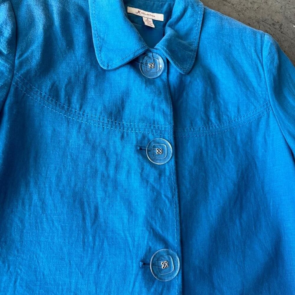 JM Collection Blue 100% Linen Button Up Jacket Blazer Top Clear Buttons Womens 8 - Picture 2 of 8